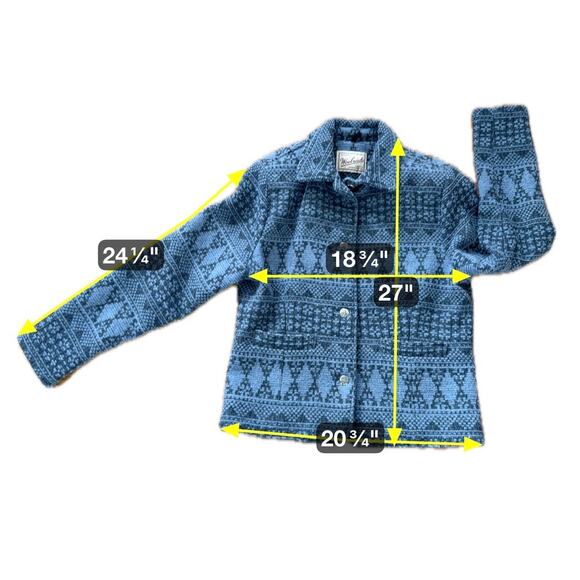 Woolrich Vtg Blue/Black Wool Button Coat L Jacket Southwest Tribal Country - Picture 5 of 7